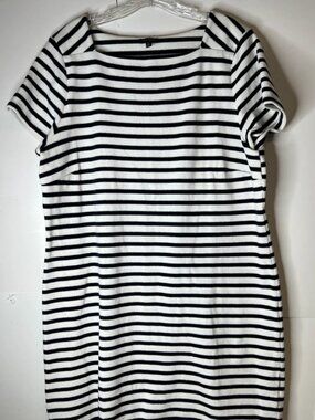 Talbots Women’s Size XL Black White Stripe Shift Dress Lace Hem Square Neck